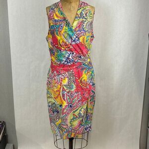 Lauren Ralph Lauren Faux Wrap Dress Sz 16 Multicolor Paisley Sleeveless Tank LRL